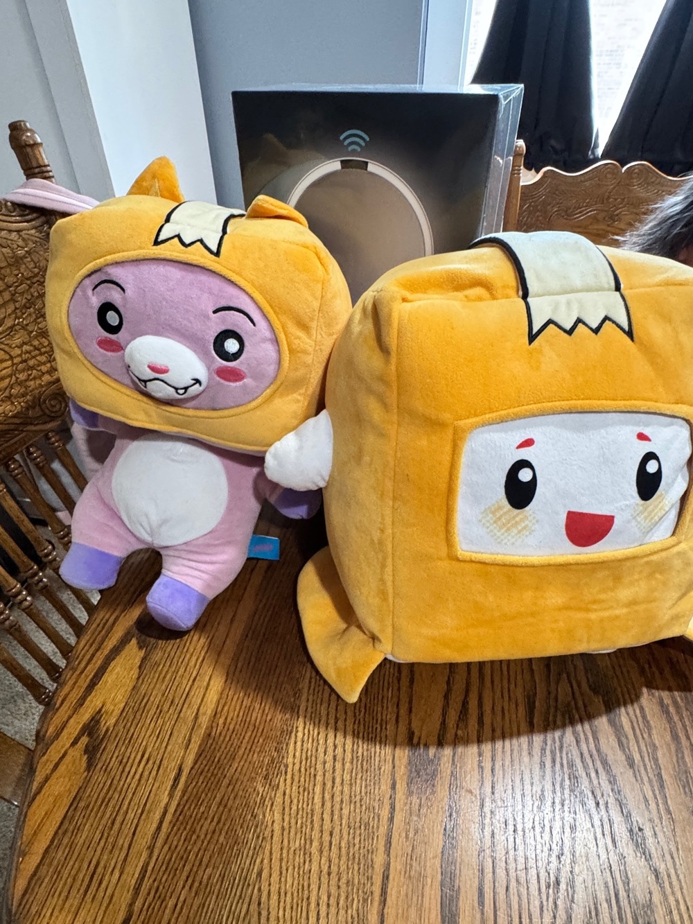 Plush Yellow Cube Character & Pink Animal Buddy Stuffed Toy Set